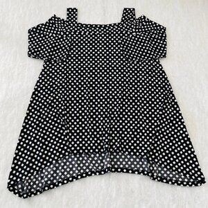 Chico's Womens Black Hi Low Hem Cold Shoulder Polka Dot Blouse Top Size 3 US XL